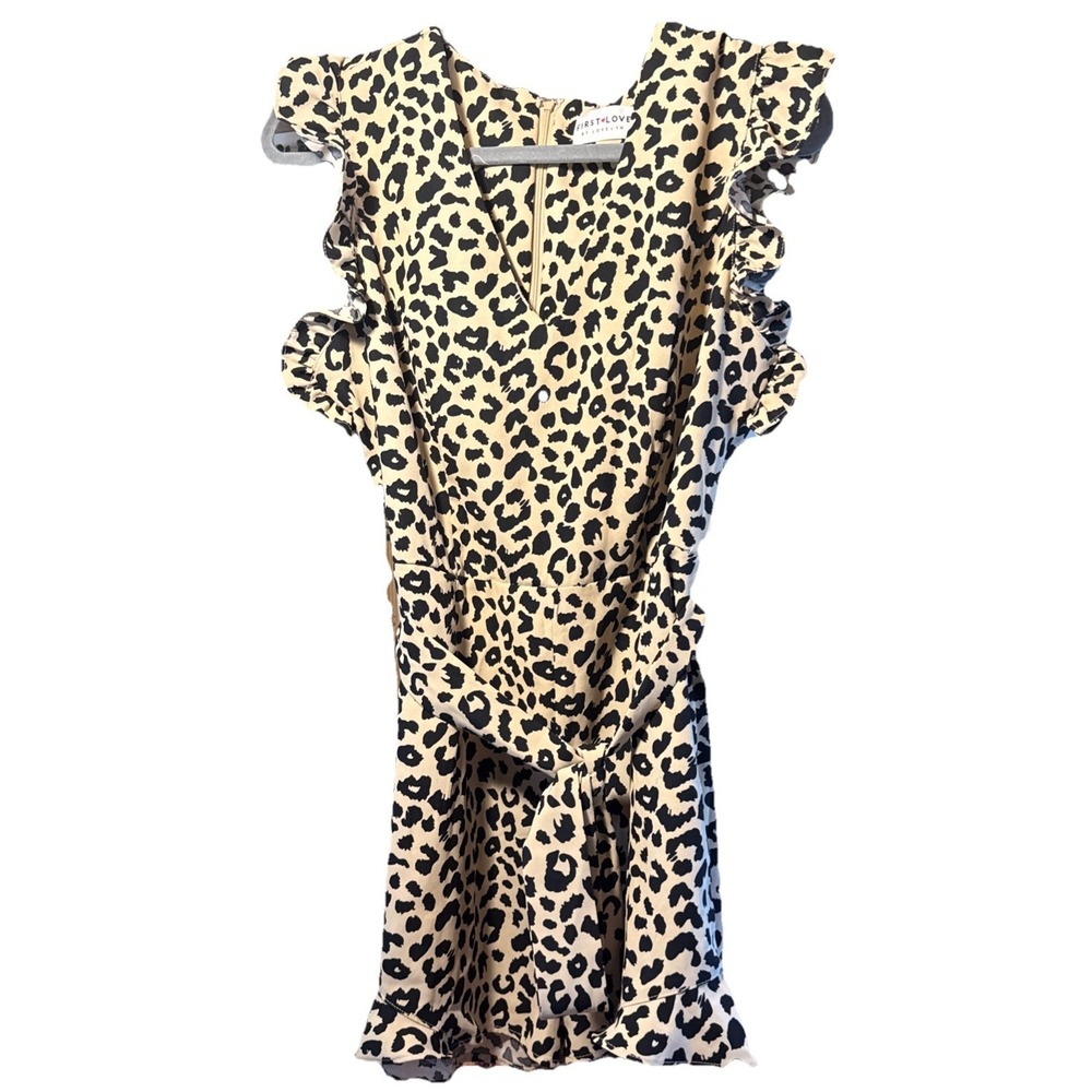 First Love By Lovelyn Leopard Print Jumpsuit Shorts Romper W/Pockets Teen Sz L